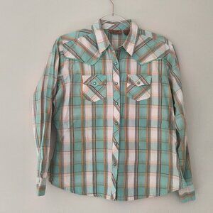 Wrangler  Ladies Plaid Western Snap Shirt 99% Cotton 1% Other Fibers Size L